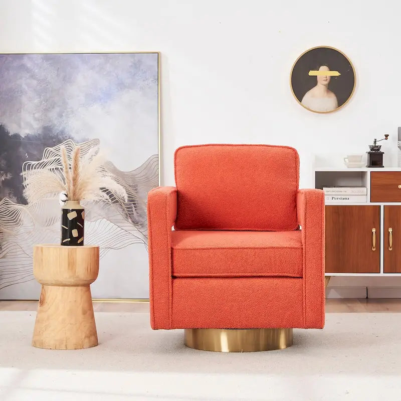 Modern Upholstered Swivel Accent Chair with Hollow-back & Golden Base