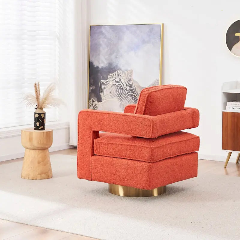 Modern Upholstered Swivel Accent Chair with Hollow-back & Golden Base