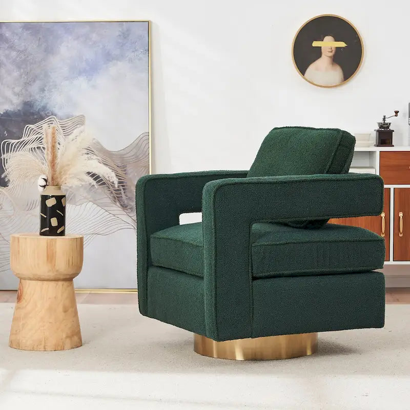 Modern Upholstered Swivel Accent Chair with Hollow-back & Golden Base