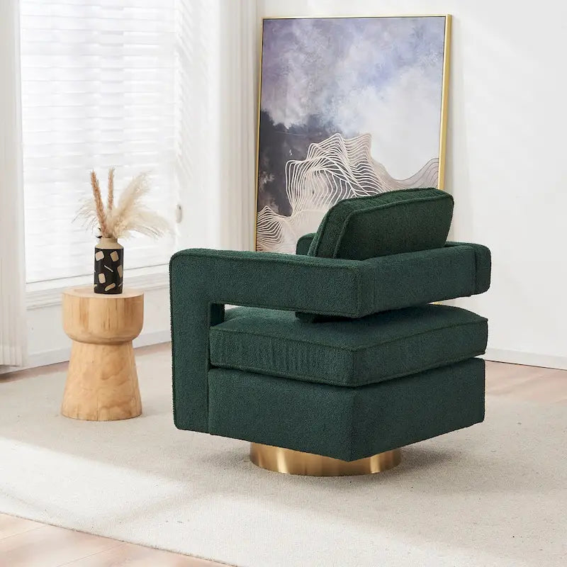 Modern Upholstered Swivel Accent Chair with Hollow-back & Golden Base
