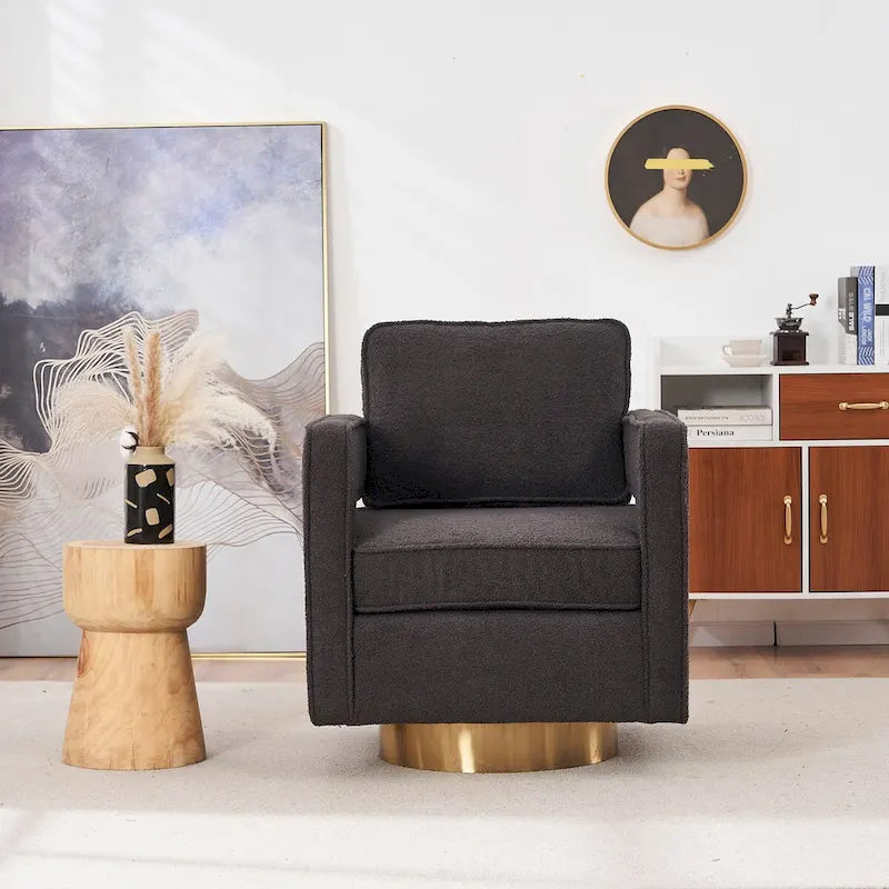 Modern Upholstered Swivel Accent Chair with Hollow-back & Golden Base