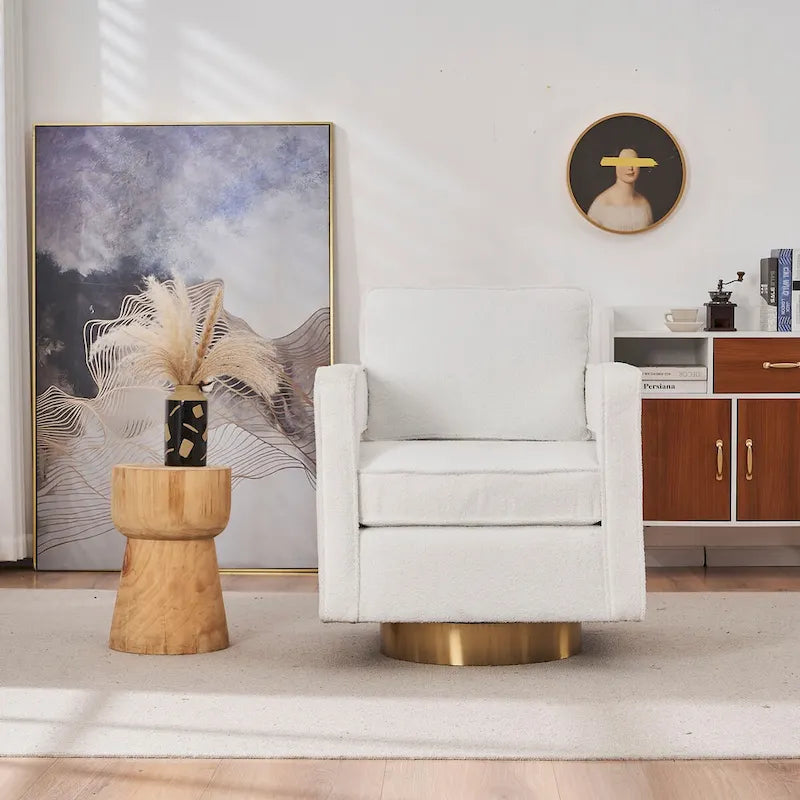 Modern Upholstered Swivel Accent Chair with Hollow-back & Golden Base