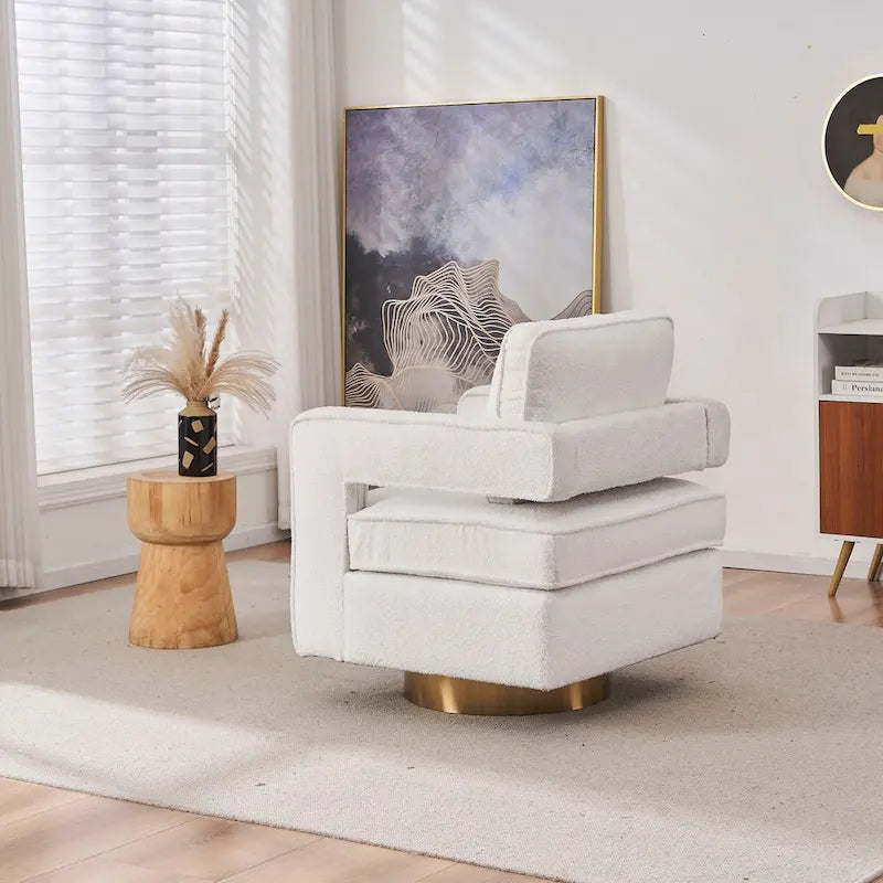 Modern Upholstered Swivel Accent Chair with Hollow-back & Golden Base