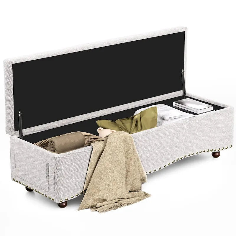 48.5 Tufted Storage Ottoman Bench with Nailhead Trims & 2 Large Side Pockets for Bedroom, Living Room, Entryway