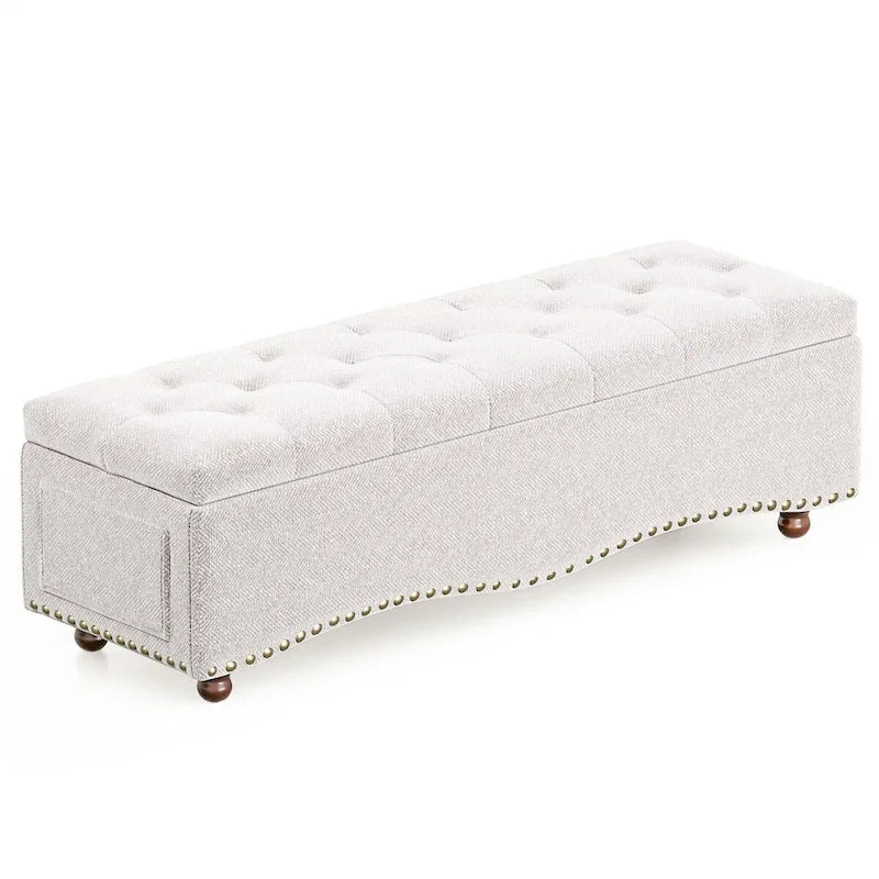 48.5 Tufted Storage Ottoman Bench with Nailhead Trims & 2 Large Side Pockets for Bedroom, Living Room, Entryway