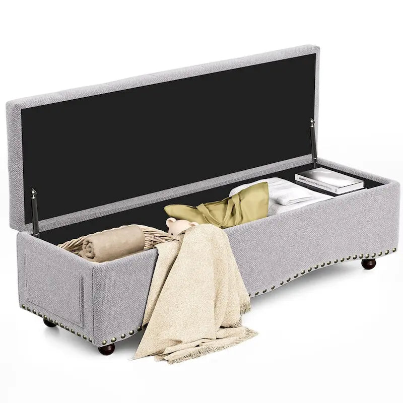 48.5 Tufted Storage Ottoman Bench with Nailhead Trims & 2 Large Side Pockets for Bedroom, Living Room, Entryway