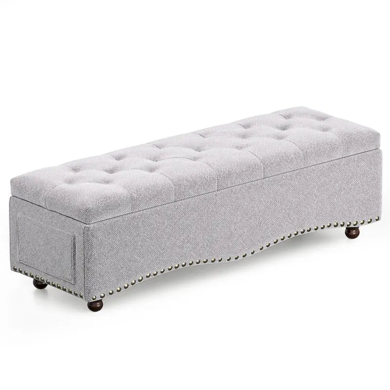 48.5 Tufted Storage Ottoman Bench with Nailhead Trims & 2 Large Side Pockets for Bedroom, Living Room, Entryway