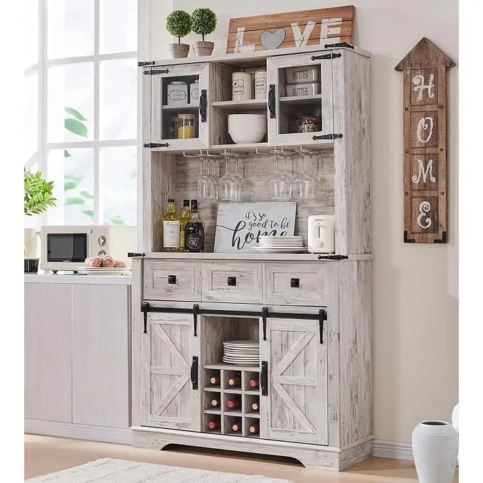 Farmhosue Bar Cabinet, Kitchen Buffet, Coffee Bar Sideboard Table - N/A