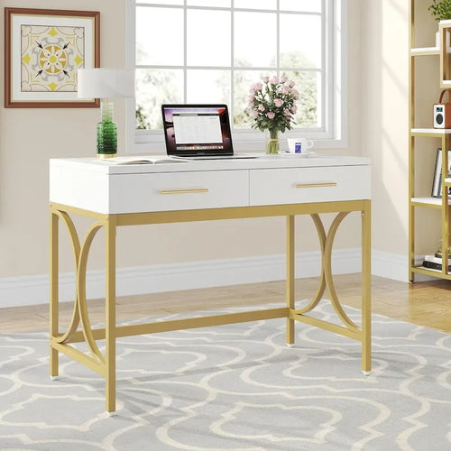 41 Computer Desk with Two Drawers, Modern Study Writing Desk with Storage