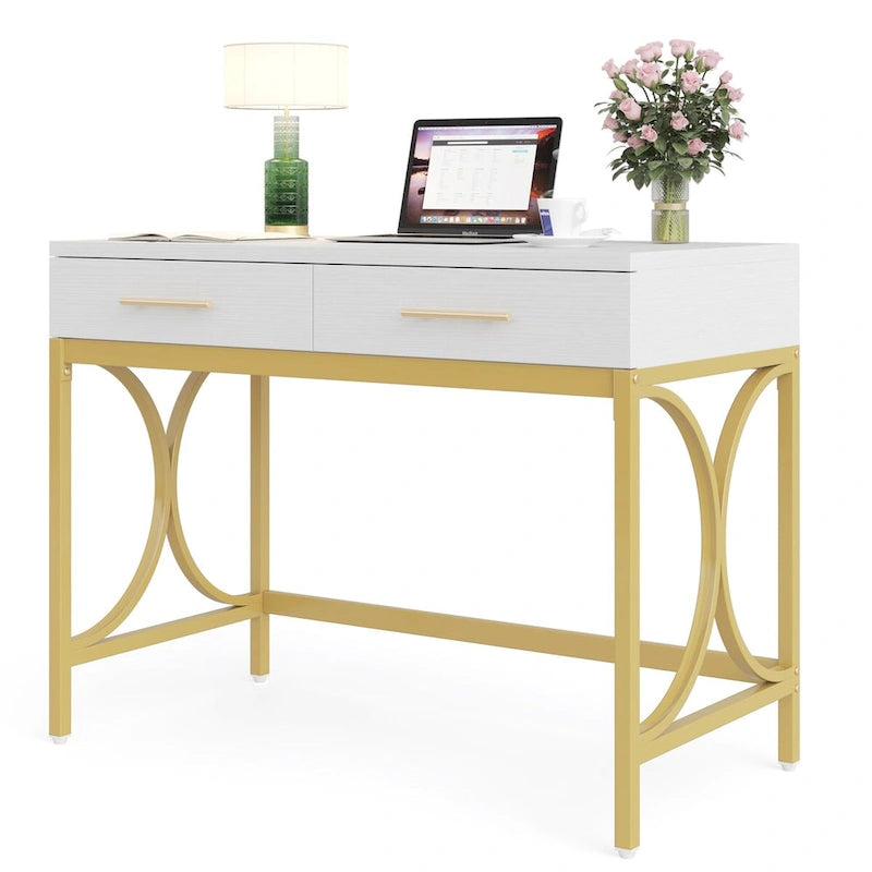41 Computer Desk with Two Drawers, Modern Study Writing Desk with Storage