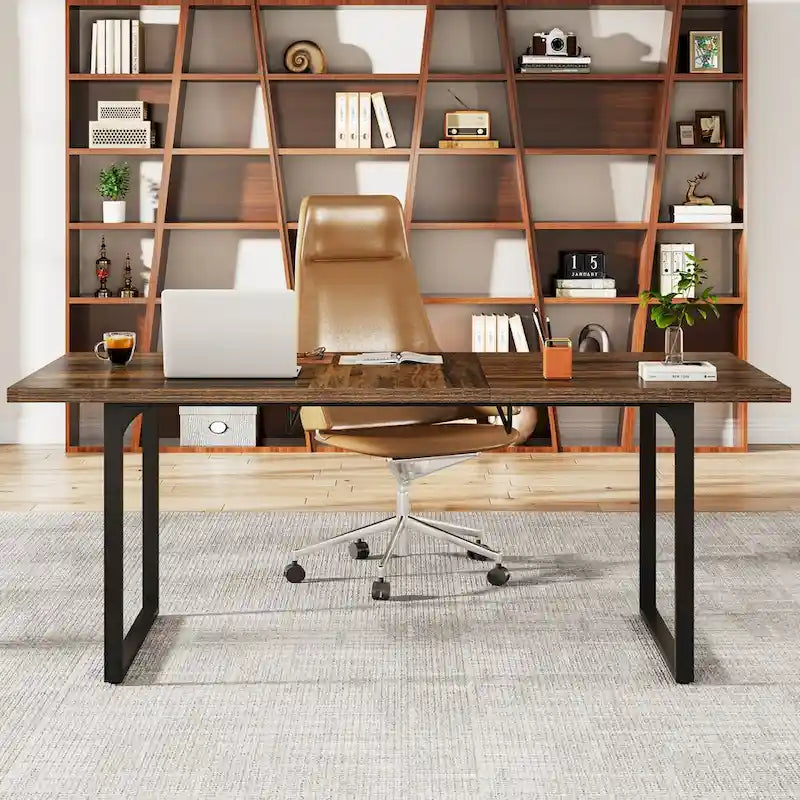 Extendable Computer Desk, 63-78.8 Rectangular Writing Desk Workstation with Metal Legs