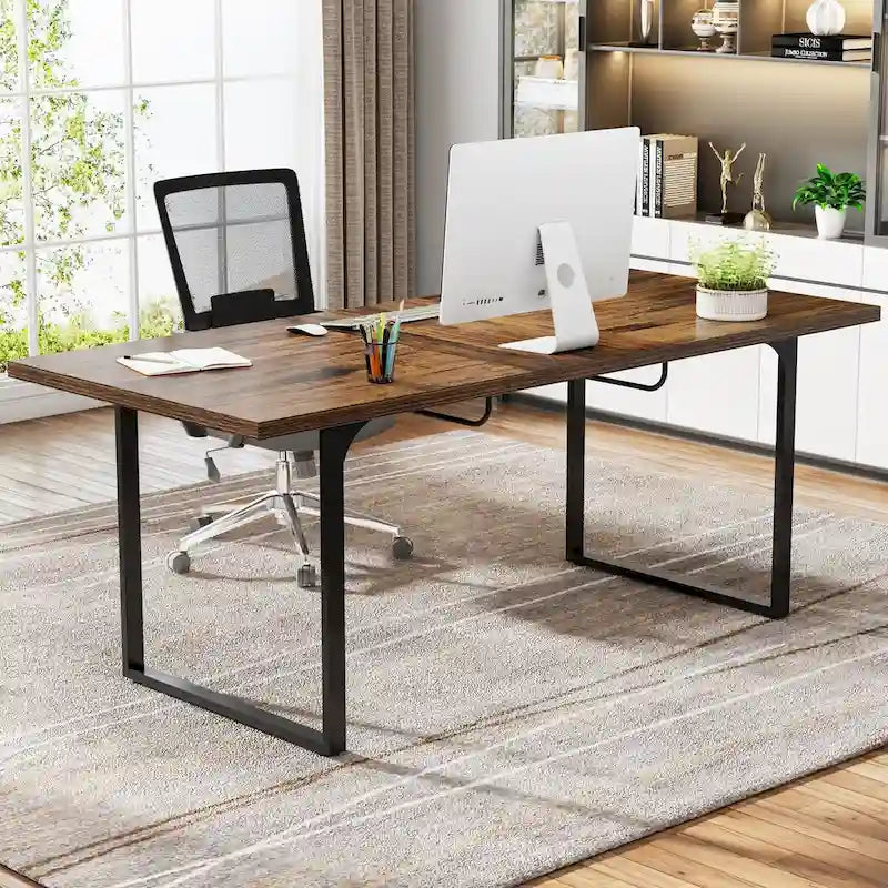 Extendable Computer Desk, 63-78.8 Rectangular Writing Desk Workstation with Metal Legs