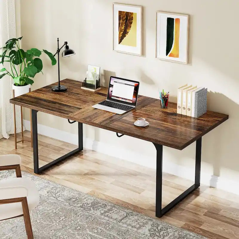 Extendable Computer Desk, 63-78.8 Rectangular Writing Desk Workstation with Metal Legs