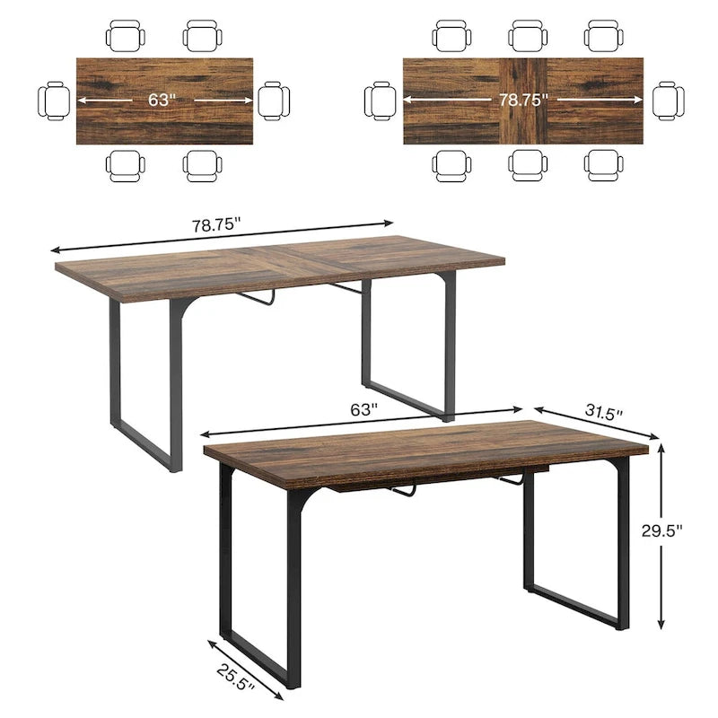 Extendable Computer Desk, 63-78.8 Rectangular Writing Desk Workstation with Metal Legs