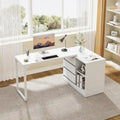 Versatile L-shaped White Computer Desk with Drawers and Shelves